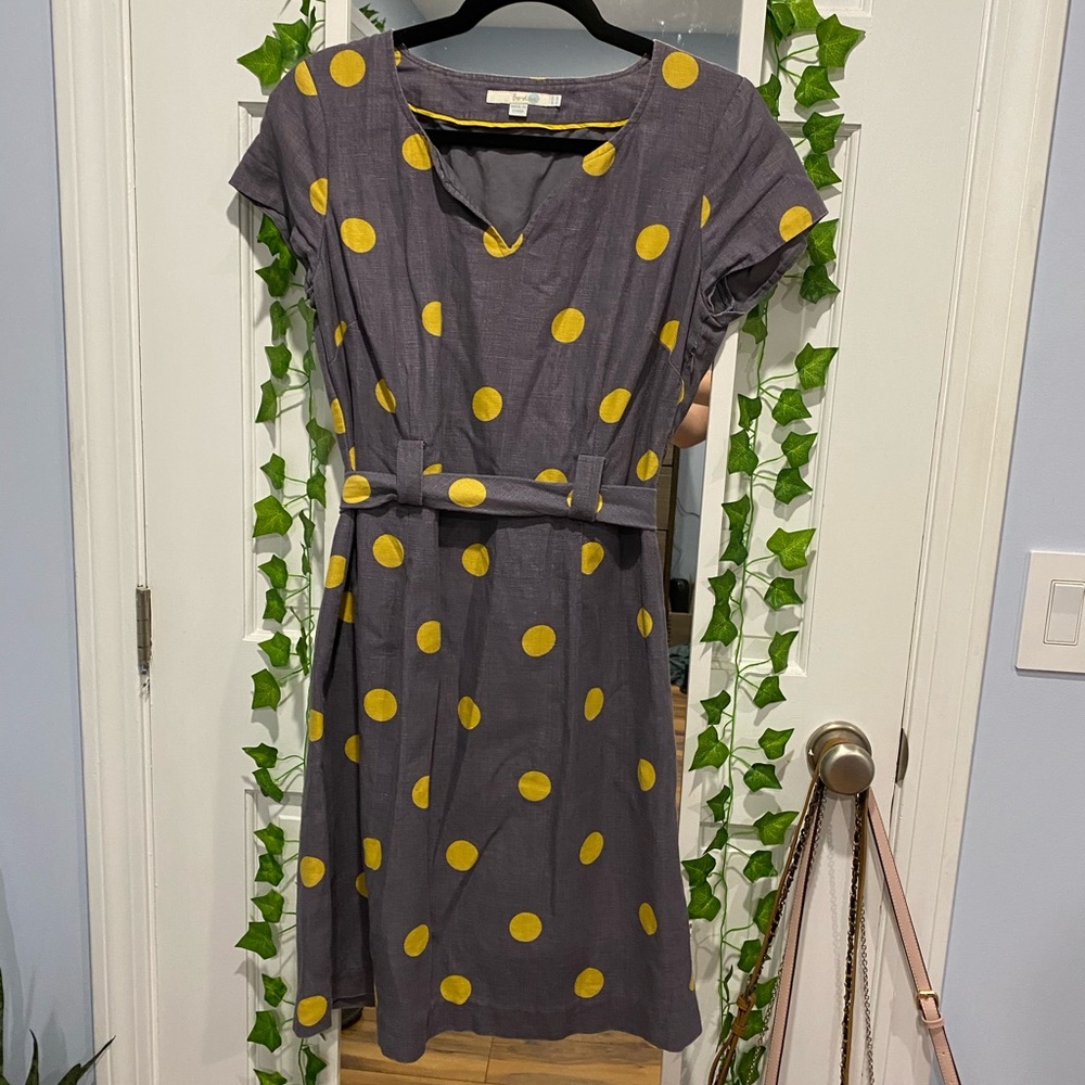 Boden Dress | Grey and Mustard Yellow Polka Dot